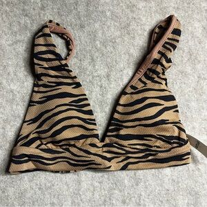 Aerie Triangle Bikini Top‎ Padded Adjustable Straps Small Zebra Animal Print NWT